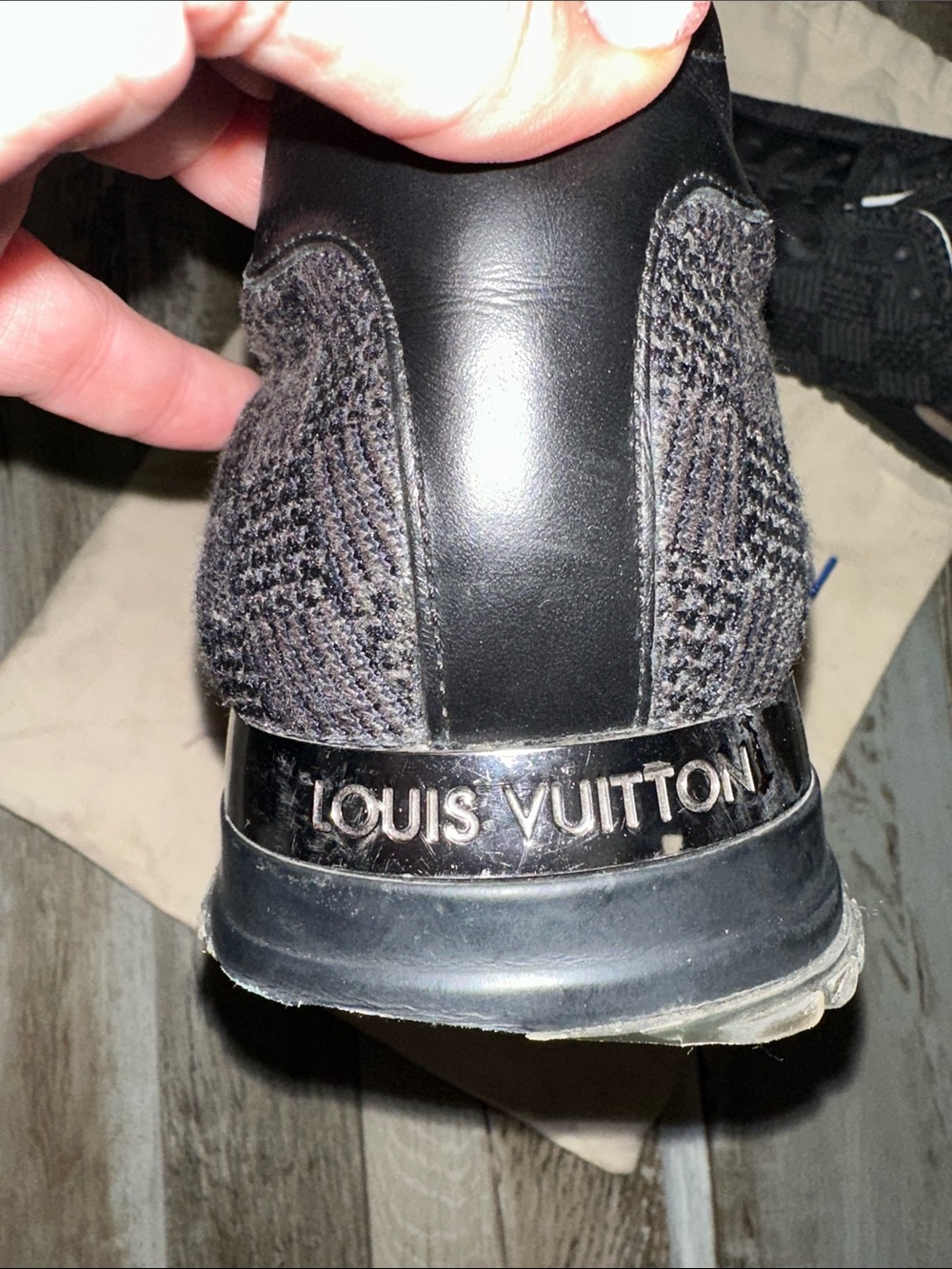 Louis Vuitton Black Knit Low-Top Sneakers with White Inner Trim - Picture 3 of 10